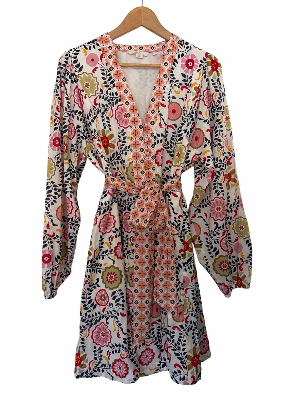 Boden Notch Neck Cotton Floral Dress Belted Fit & Flare D0098 Size 10R - Picture 4 of 13